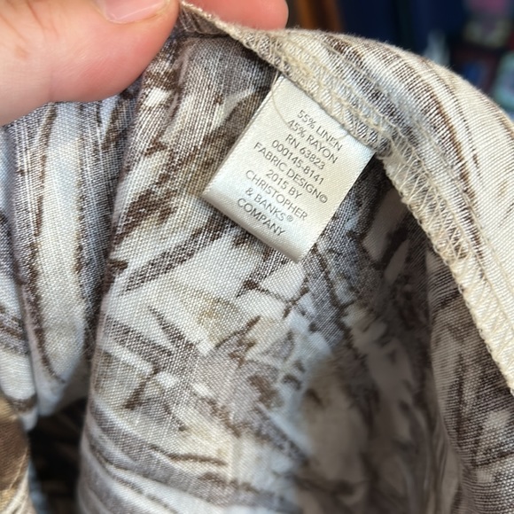 CJBanks cj banks plus size 2x tan beige vest button down palm leave pattern - Picture 5 of 5